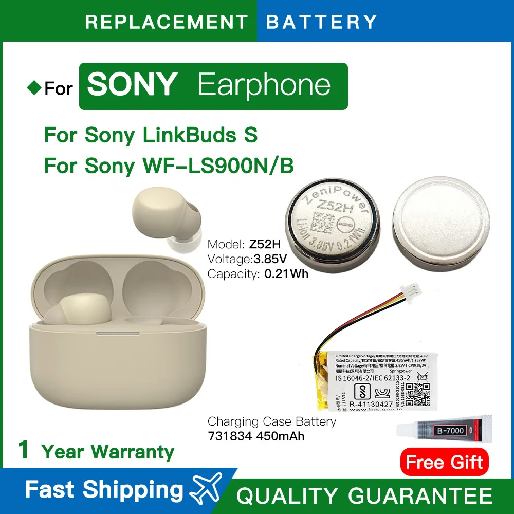 Véritable ZeniPower Z52H 731834 batterie pour Sony LinkBuds S WFLS900N/B vraiment sans fil écouteurs étui de chargement + outils gratuits