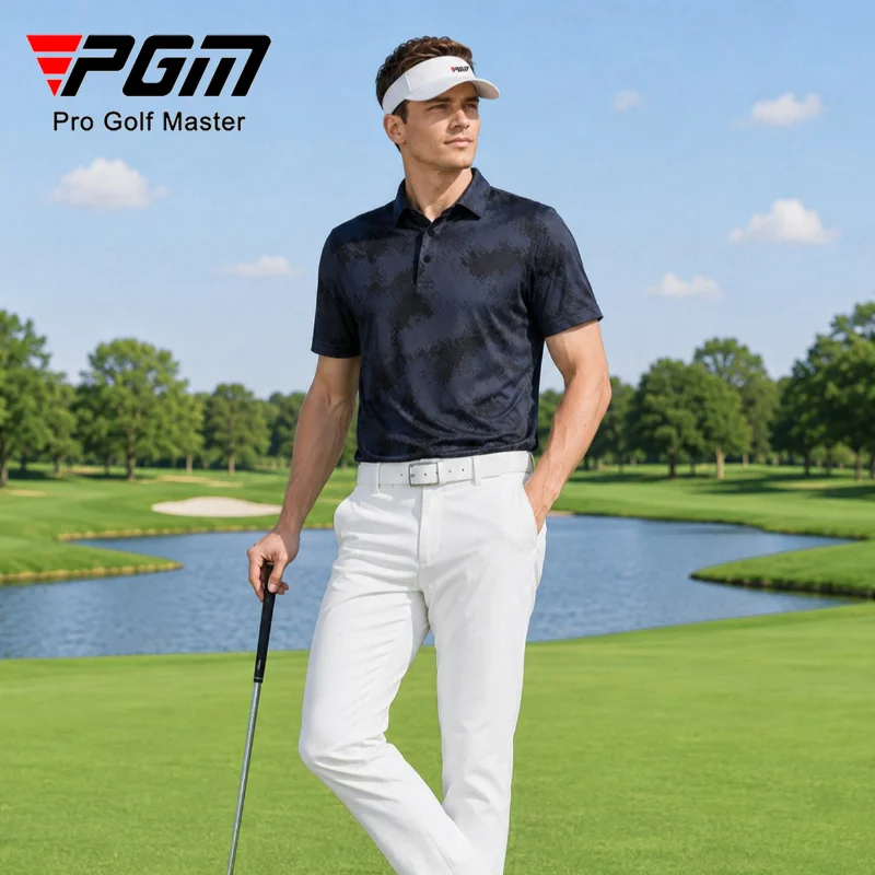 PGM Golf Men Summer Short Sleeved T-shirt Soft Polo Sweater Moisture Absorbing Quick Drying High Elasticity Sports Top YF914