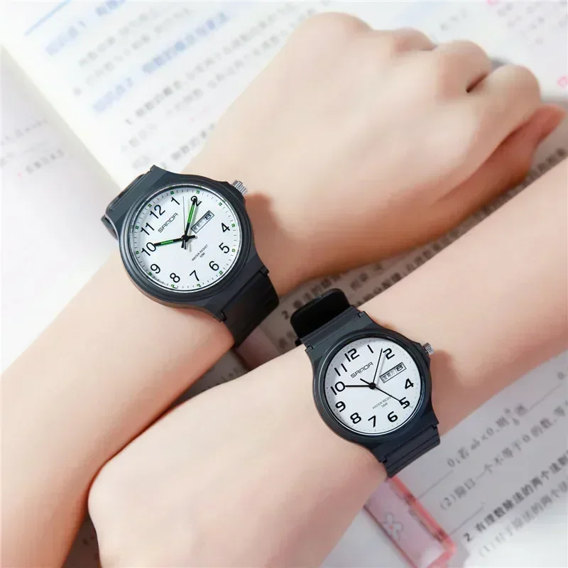 SANDA Fashion Lovers Watch Women Men Quartz Waterproof Week Date Luminous School Boys Girls Matching Wristwatch H9072