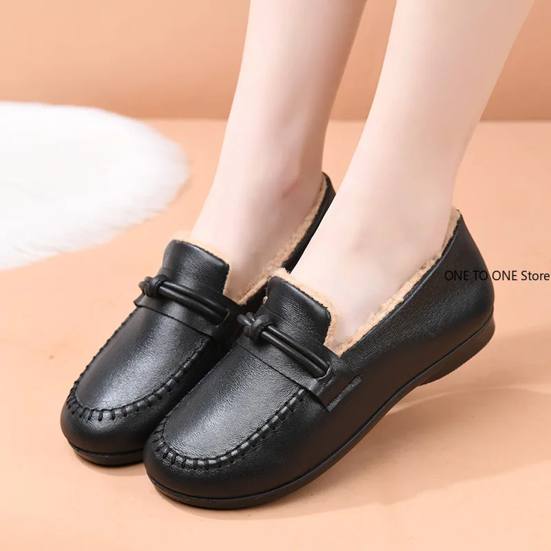 

Hot Sale Women Winter Casual Shoes New Soft Flat Non-slip Loafers Fashion Comfort Warm Plush Slip on Female Cotton Shoes MaryJan