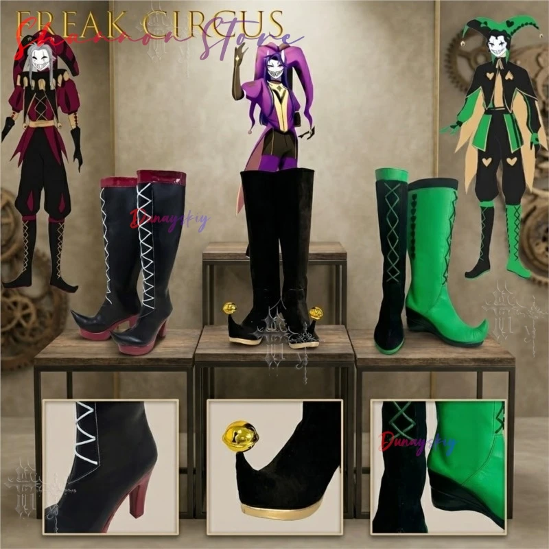 

Freak Circus Pierrot Jester Full Set With Small Heels And Jester Handmade Faux Leather Boots Party Cos Hat Clown Cosplay Costume