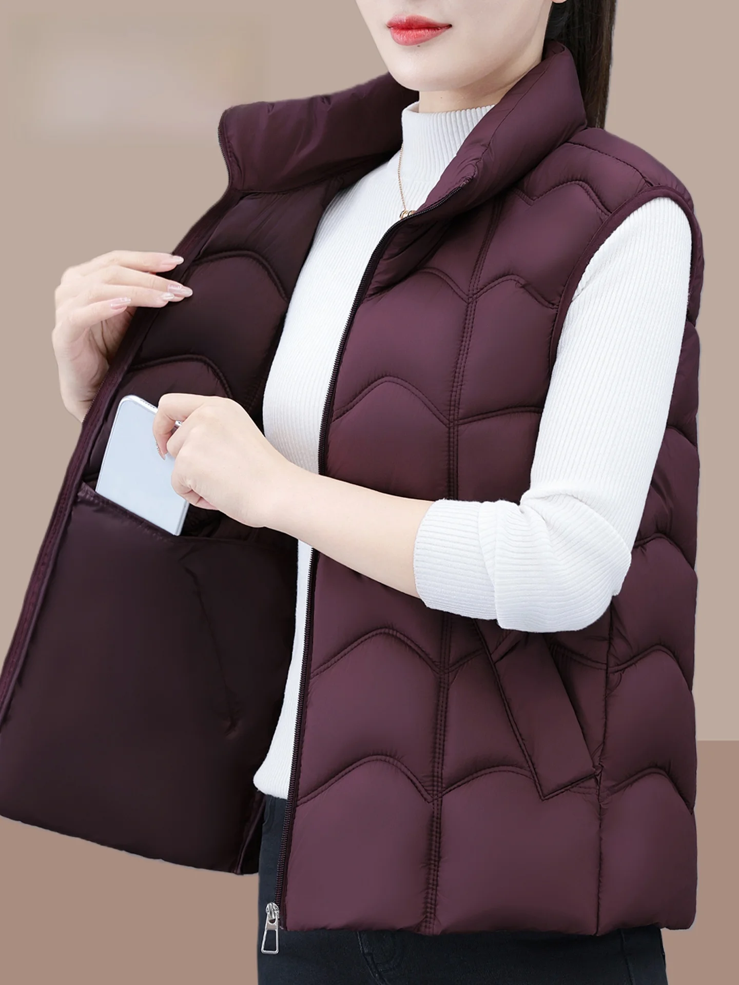 

Women's Thiened Cotton Vest Outerwear TUCANO Autumn Winter New Sle Warmthly Padded Jaet Stand Collar Zipper Closure