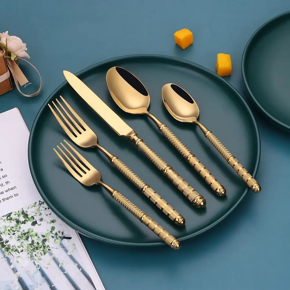 

Luxury 18/10 Stainless Steel Silverware Set for 12 with Engraved Handles, Elegant 60-Piece Flatware for Home & Restaurant, Dishw