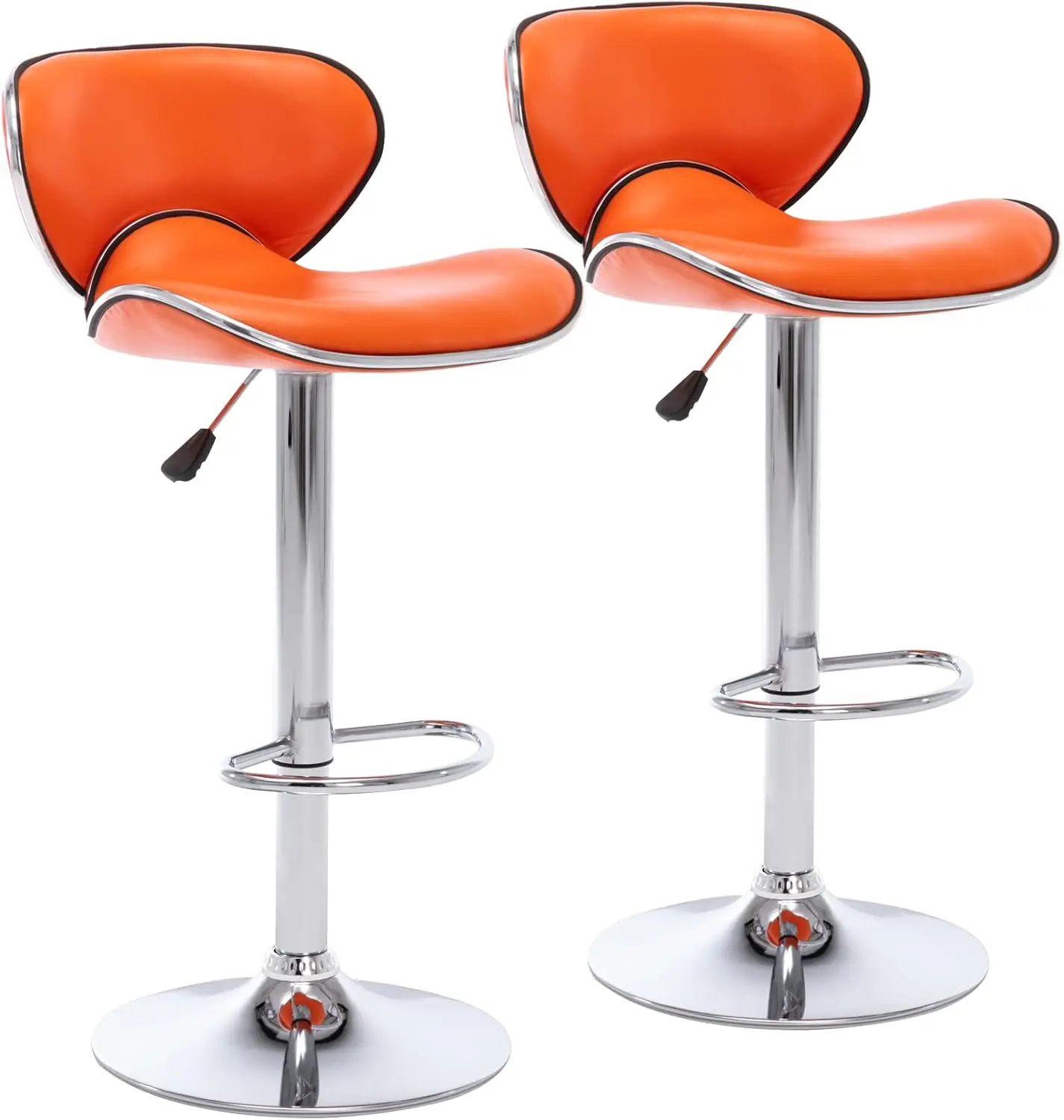 Leather Adjustable Bar Stools, Modern Swivel Airlift Barstools with Back, Armless Counter Height Chair