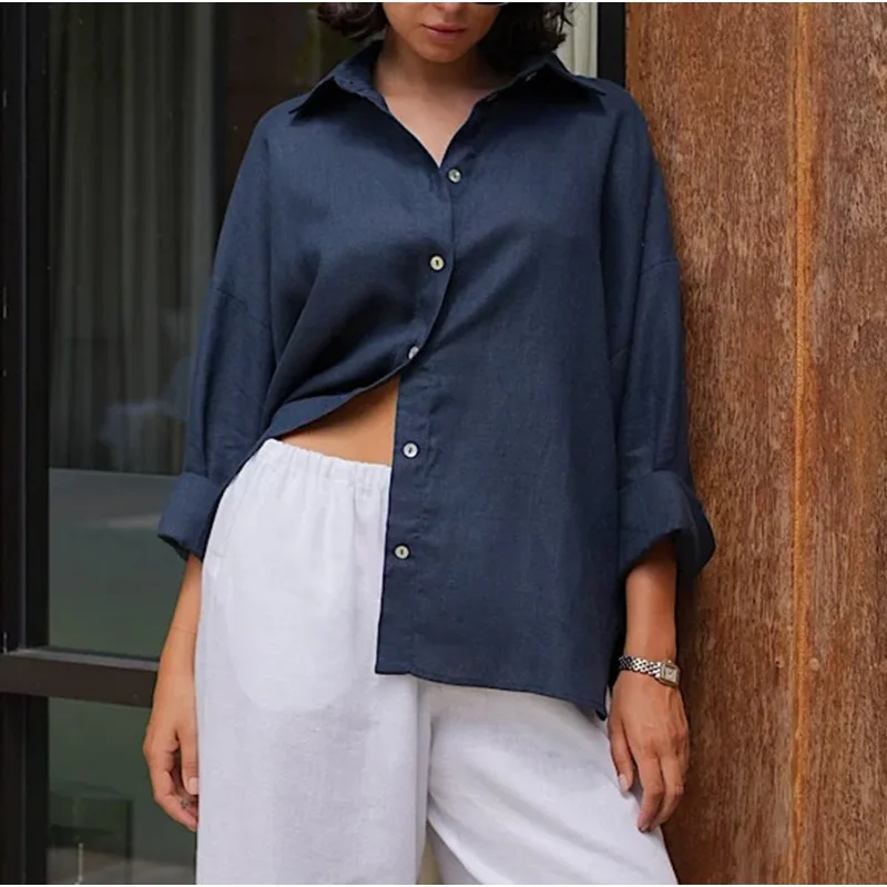 Casual Shirt 2026 Spring and Summer Fashion Versatile Lazy Fashion Casual Solid Color Simple Loose Shirt