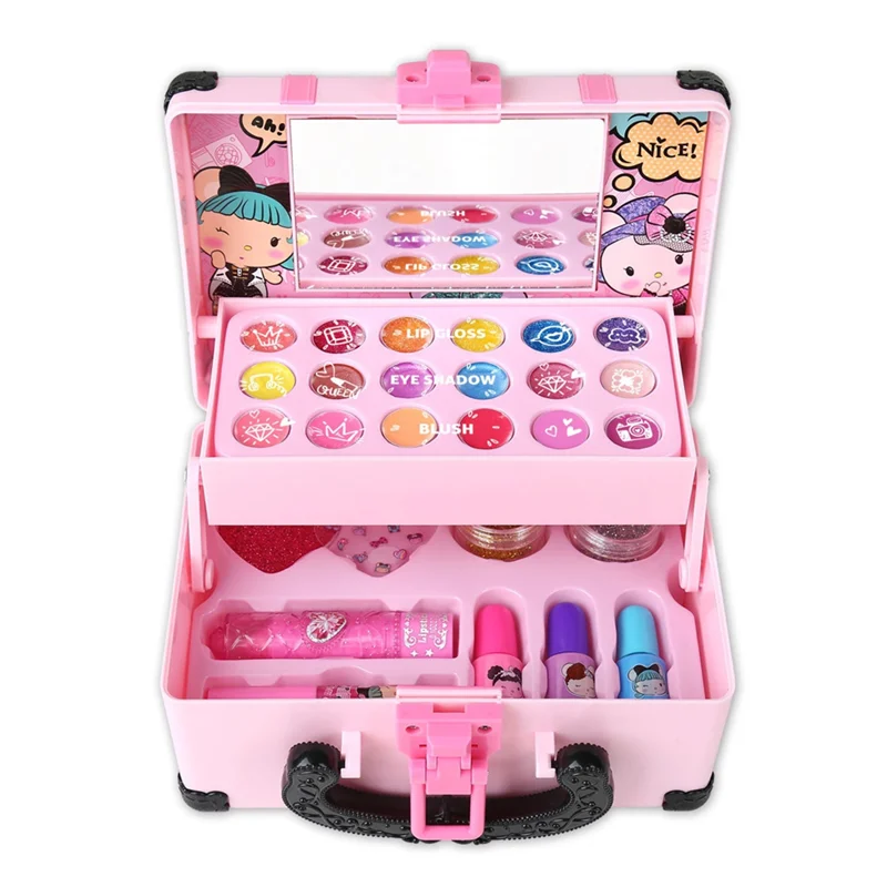【Consumenten-Favoriet!】Kids Make-up Kit Voor Meisje Cosmetische Schoonheid Setlipstick Oogschaduw Met Draagbare Make-up Doos Make-up