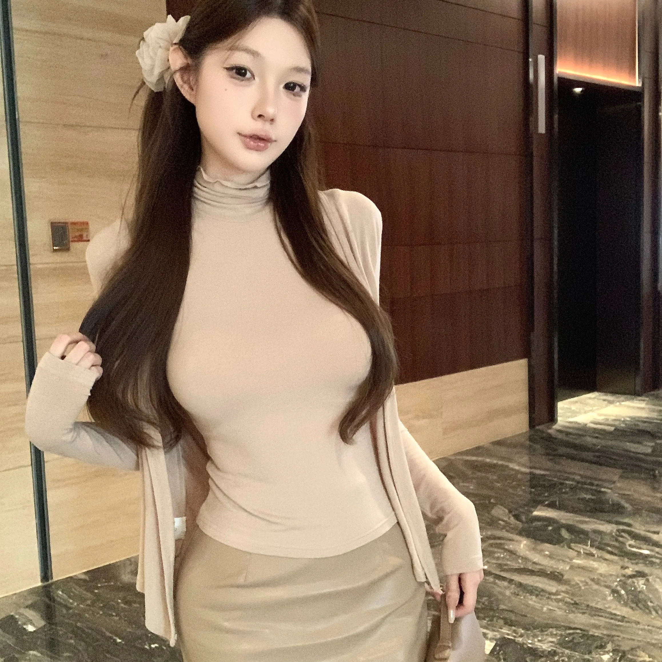 خريف شتاء المرأة سليم صالح Svel سترة وتنورة مجموعة عادية Sle منتصف Thiened طويلة Sve سترة مفتوحة Sle Faion...