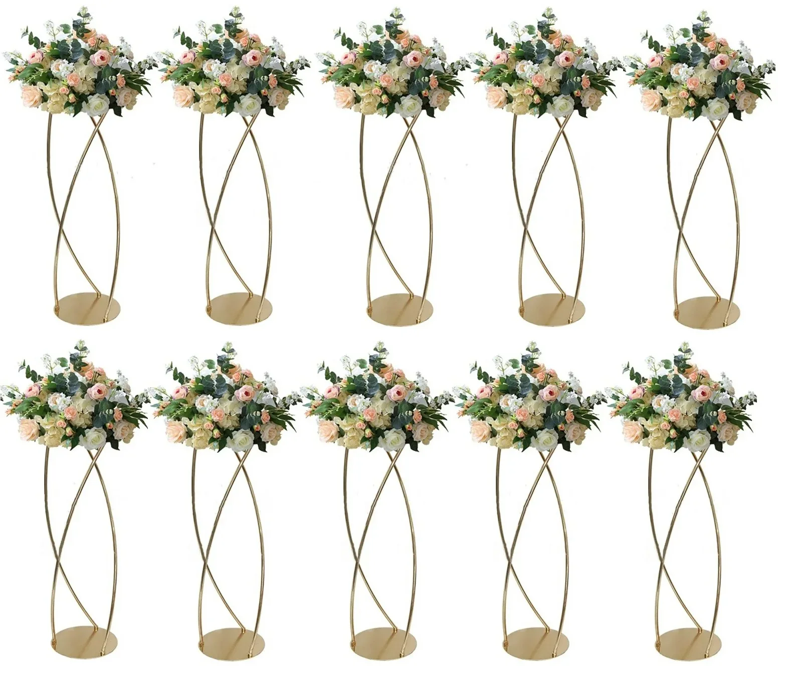 

10PCS Gold Flower Stand Metal Road Lead Wedding Table Centerpiece Flowers Rack For Event Party Home Decoration