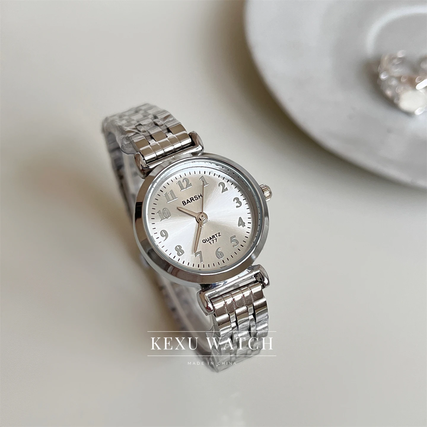 BARSH Watch for Women, Elegant Green/Pink/White/Black Dial Women's Watches, Dainty Round Face Silver Band Ladies Watches