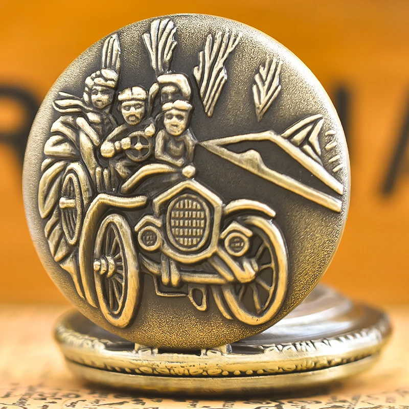 Винтажные бронзовые раскладные винтажные Резные кварцевые карманные часы с подвеской для автомобиля мужские и женские студенческие подарки