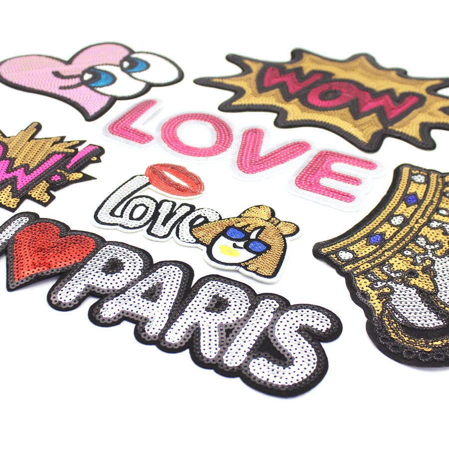 Big Sequin Applique Patches Transfer For Clothing Backpack Jacket Iron-on Sewing Thermoadhesive Fusible Stitch Stuff Accessories