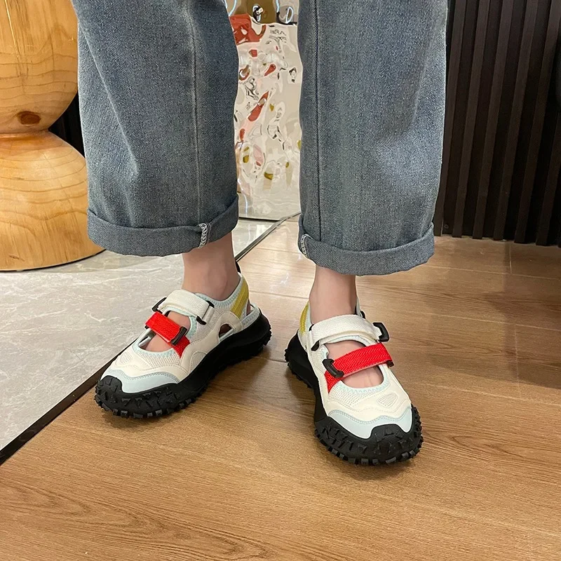

2025 Summer New Mesh Women's Vulcanize Shoes Outdoor Breathable Platform Sneakers Hollow Versatile Ladies Casual Sandals Zapatos