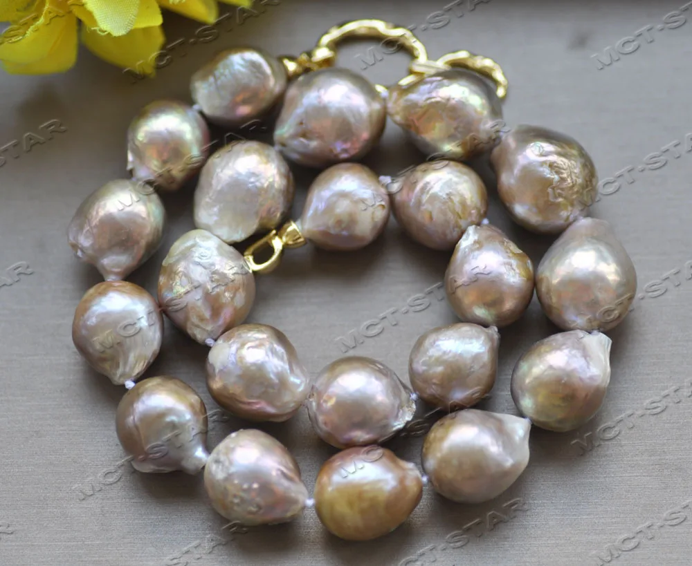 

MTC·STAR Z12687 19" 21mm Almost Round Natural Lavender Golden Edison Keshi Pearl Necklace