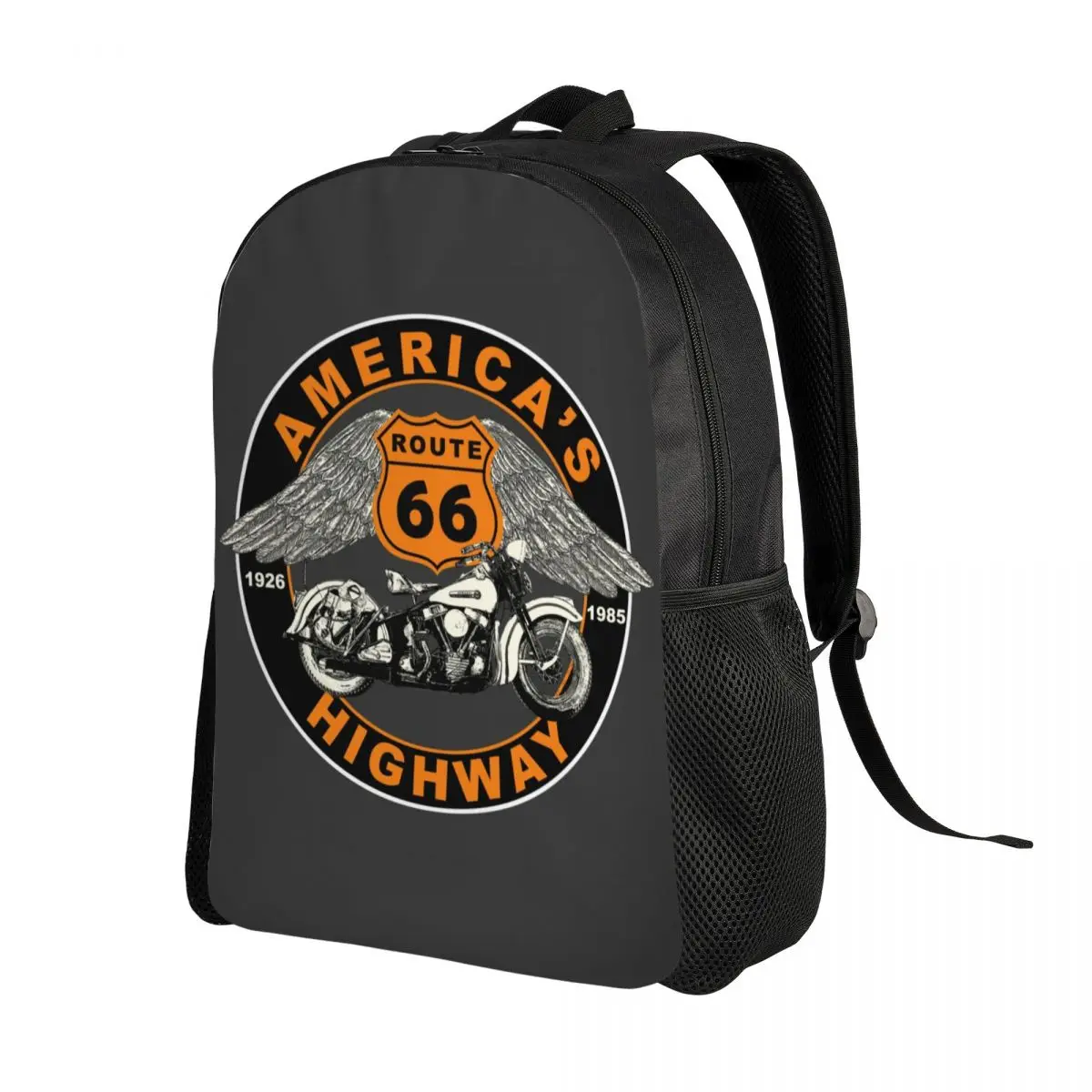 Mochila de viaje de carretera Route 66 para hombre y mujer, morral escolar para ordenador portátil, US 66, moto, estudiante universitario