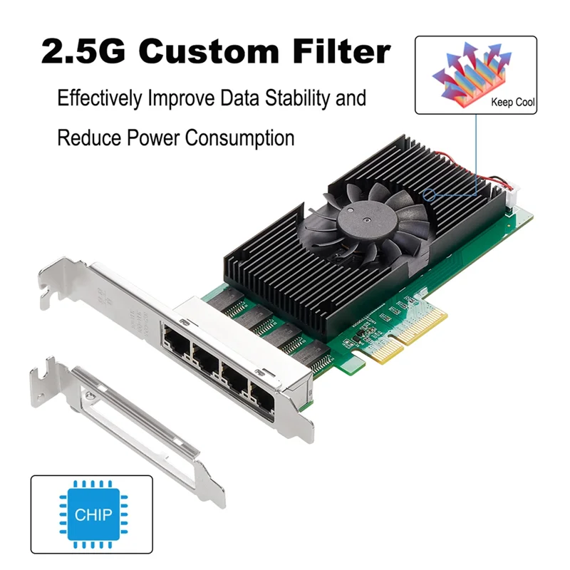 I225 Chips 4 Port 2.5G RJ45 Network Adapter PCIe X4 4 Port 100/1000M/2500Mbp Gigabit Ethernet Network Lan Card NIC(B)