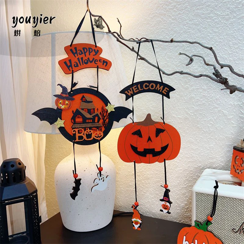 

Halloween Happy Sign Decoration Bat Haunted House Pumpkin Hanging Wooden Wall Decor Festival Party Carnival Room Home Ornament