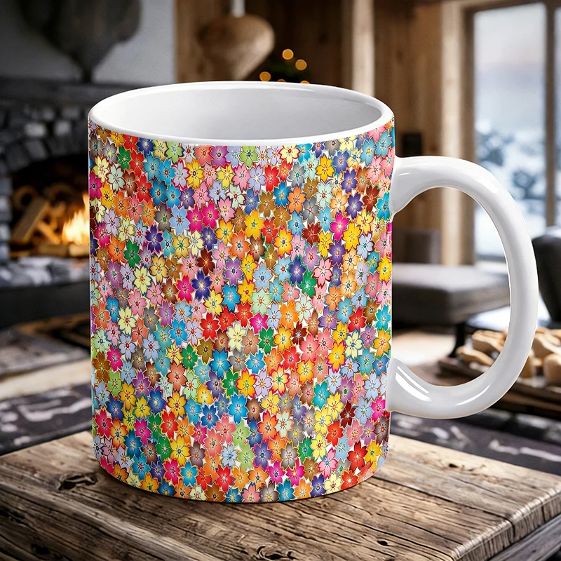 

Colorful Floral Full Print Ceramic Mug, Vibrant Tiny Flowers Coffee Cup, Milk Cup, Drinking Cup, Gift for Friends,Fade-Resistant