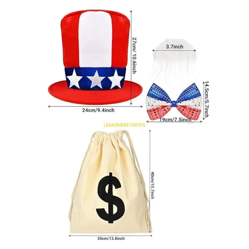 DXAE 4 julho Festival Costume inclui chapéu barbas barbas barbas para homens