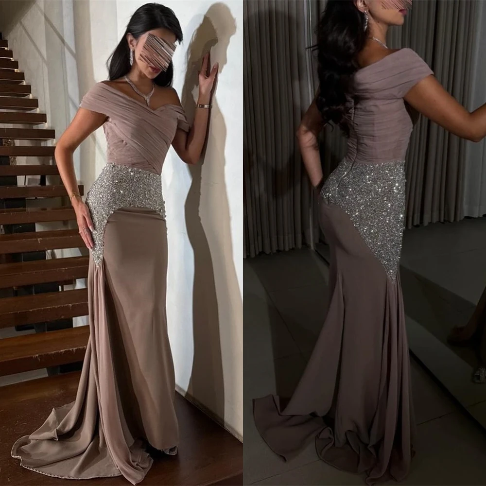 Customized Luxury Jersey Evening Dress Exquisite V-Neck Prom Dresses Temperament Mermaid Short Sleeves Special Occasion Gowns
