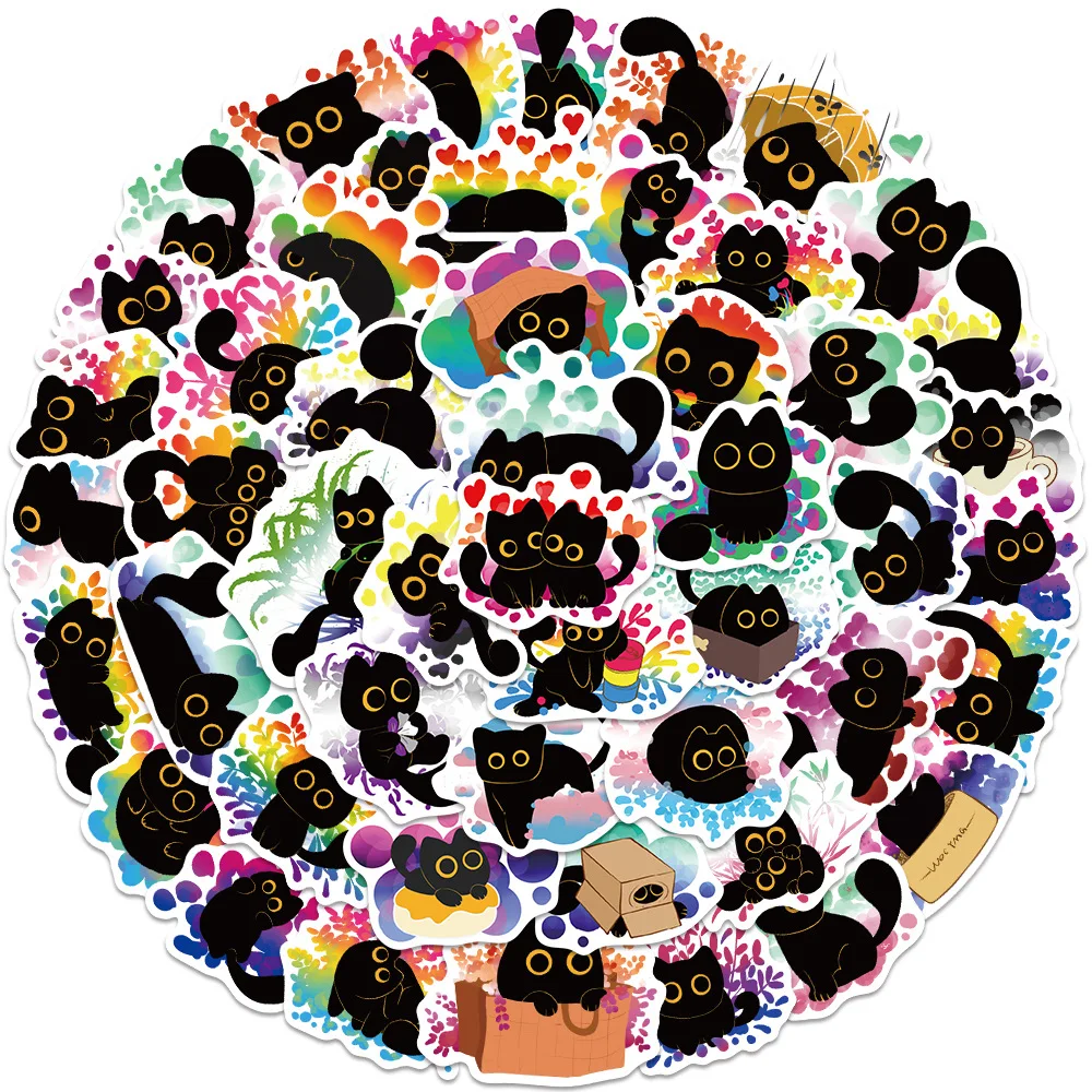 

10/30/50PCS Colorful Little Black Cat Cute Kitten Cartoon Funny Graffiti Stickers DIY Bicycle Helmet Diary Shoe Rack Decals
