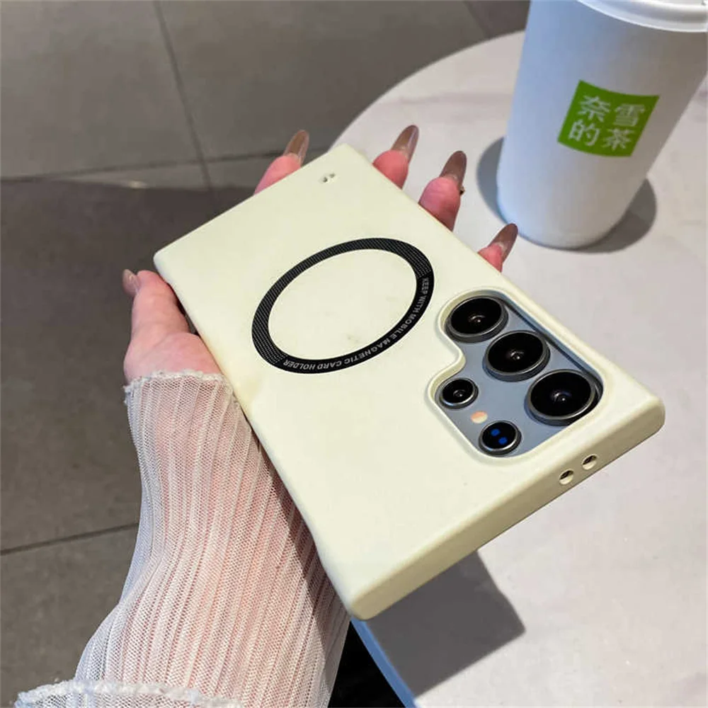 หรูหราสําหรับMagsafeบางPC Matte FramelessสําหรับSamsung S24 S25 Ultra Edge S23 FE S22 S21 S20 S10 S9 Plusปกหลัง