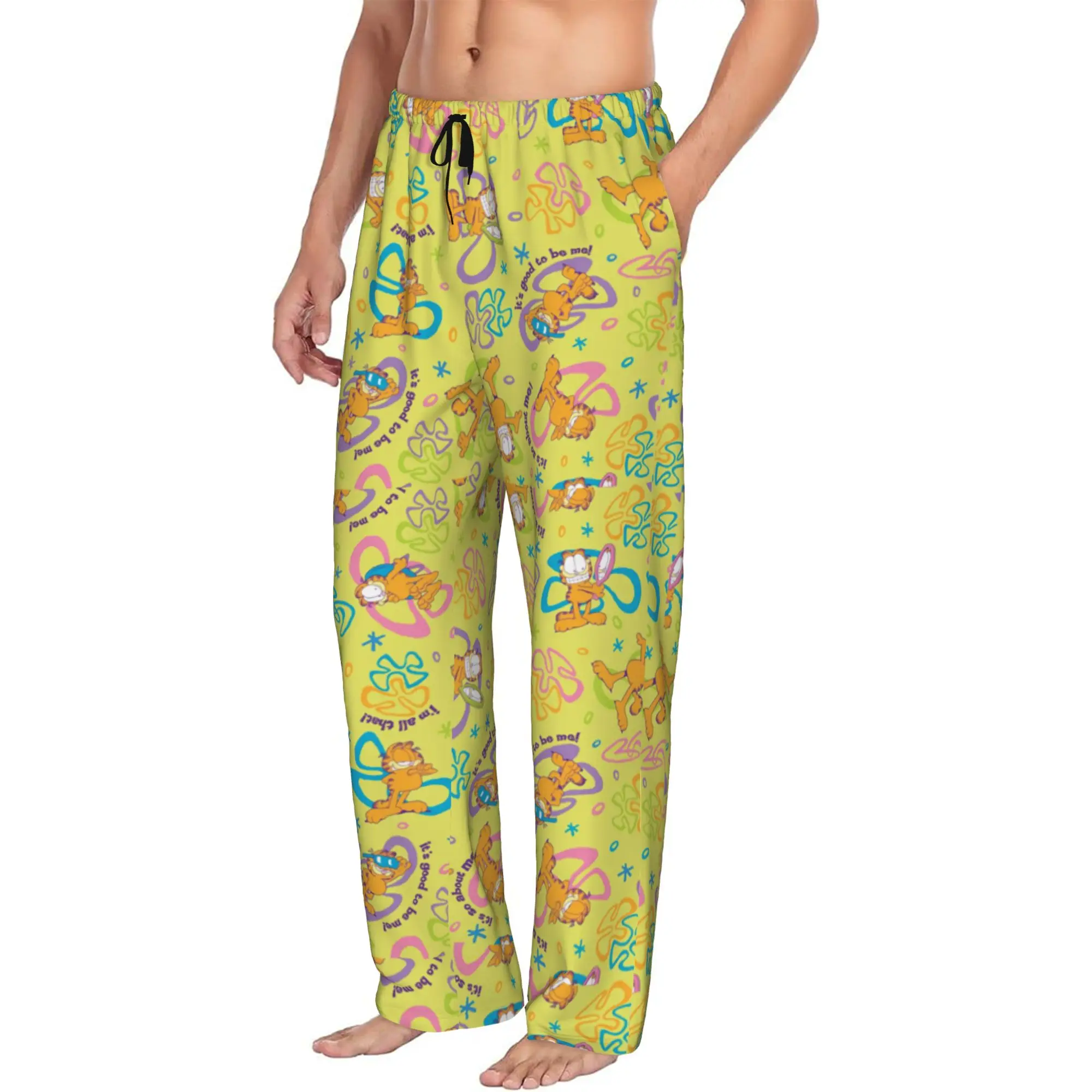 Custom Print Men Cat Cartoon Pajama Pants Comic Strip Manga Sleepwear Sleep Lounge Bottoms with Pockets