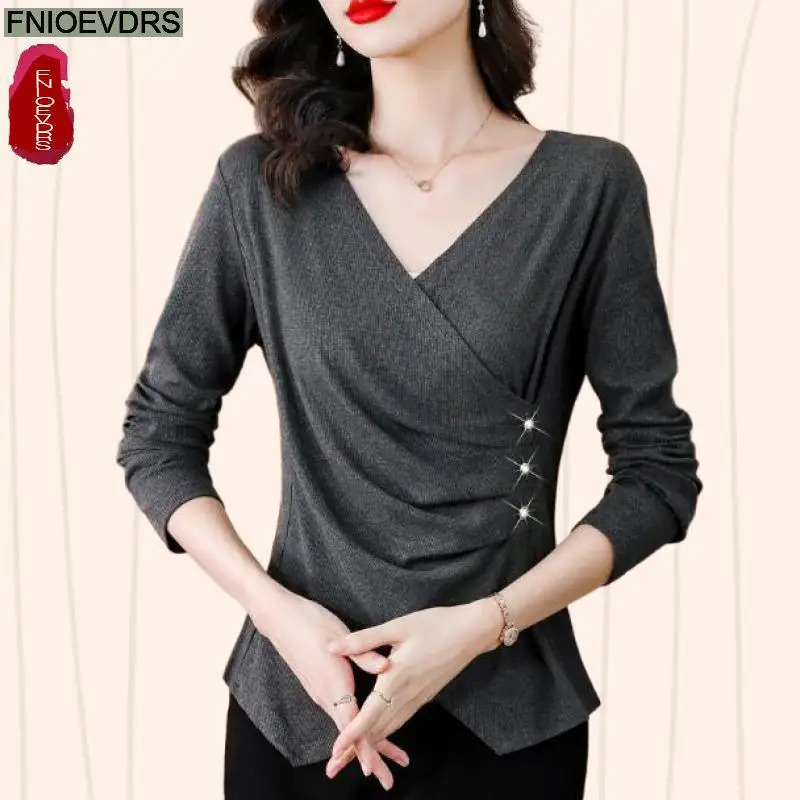 S-2XL 2023 Women Long Sleeve Elegant Office Lady Work Button Basic Shirt Casual Gray Tunic Peplum Tops Blouses