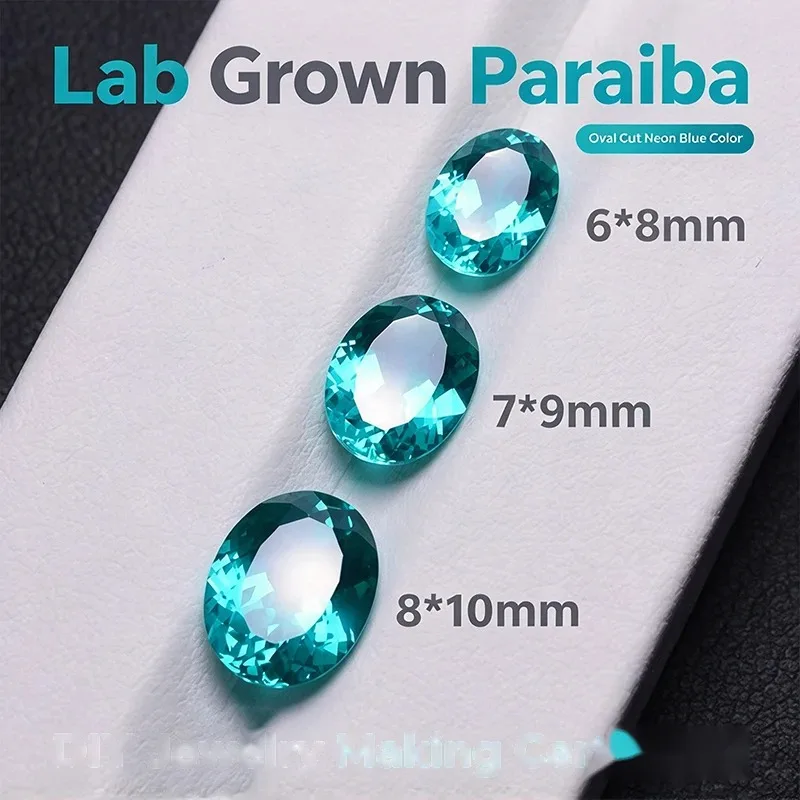 Lab Grown Paraiba Oval Cut Neon Blue Color for DIY Advanced Jewelry Making Inlay Ring Necklace Selectable Certificate