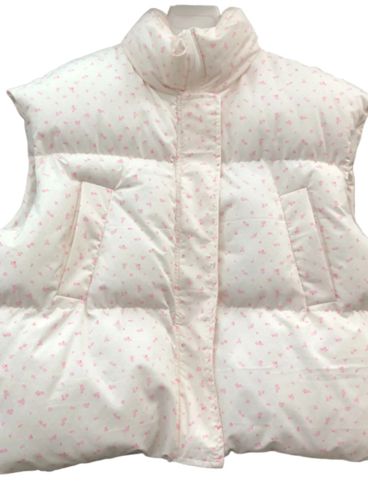 เสื้อกั๊กผ้าฝ้ายผู้หญิงทรงหลวมพิมพ์ลายดอกไม้ Thiened Warm Svel Jaet Winter Outerwear Zipper Closure Stand Collar Commute...