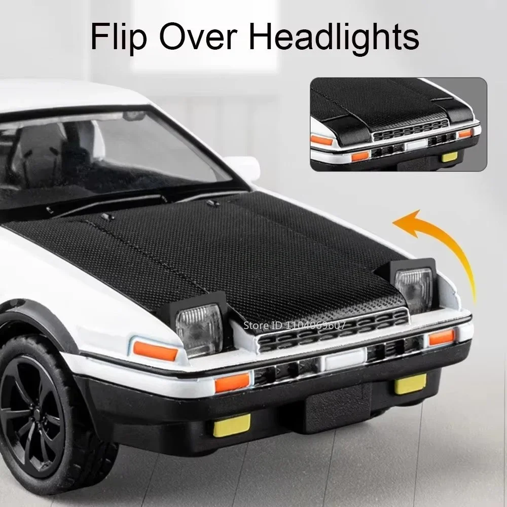 1:36 Scale Mini Model AE86 EVO Toy Cars Metal Diecast Pull Back Sound Light Doors Opened Rubber Tires Children Interactive Toys