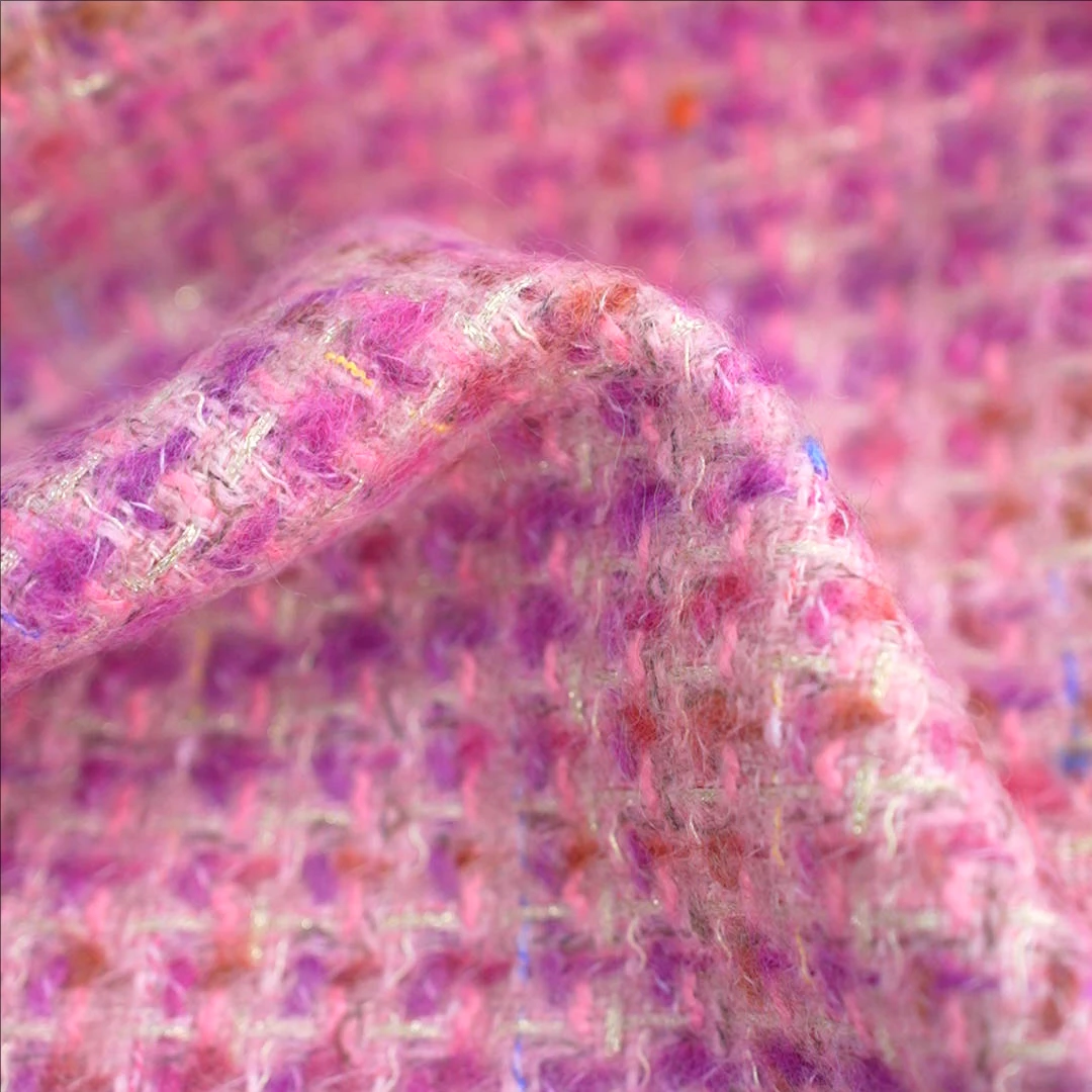 Purple Pink Check Knitted Wool Fabric for Autumn Winter Jacket Coat Dress 150CM Wide 770G/M DIY Sewing Material R1553