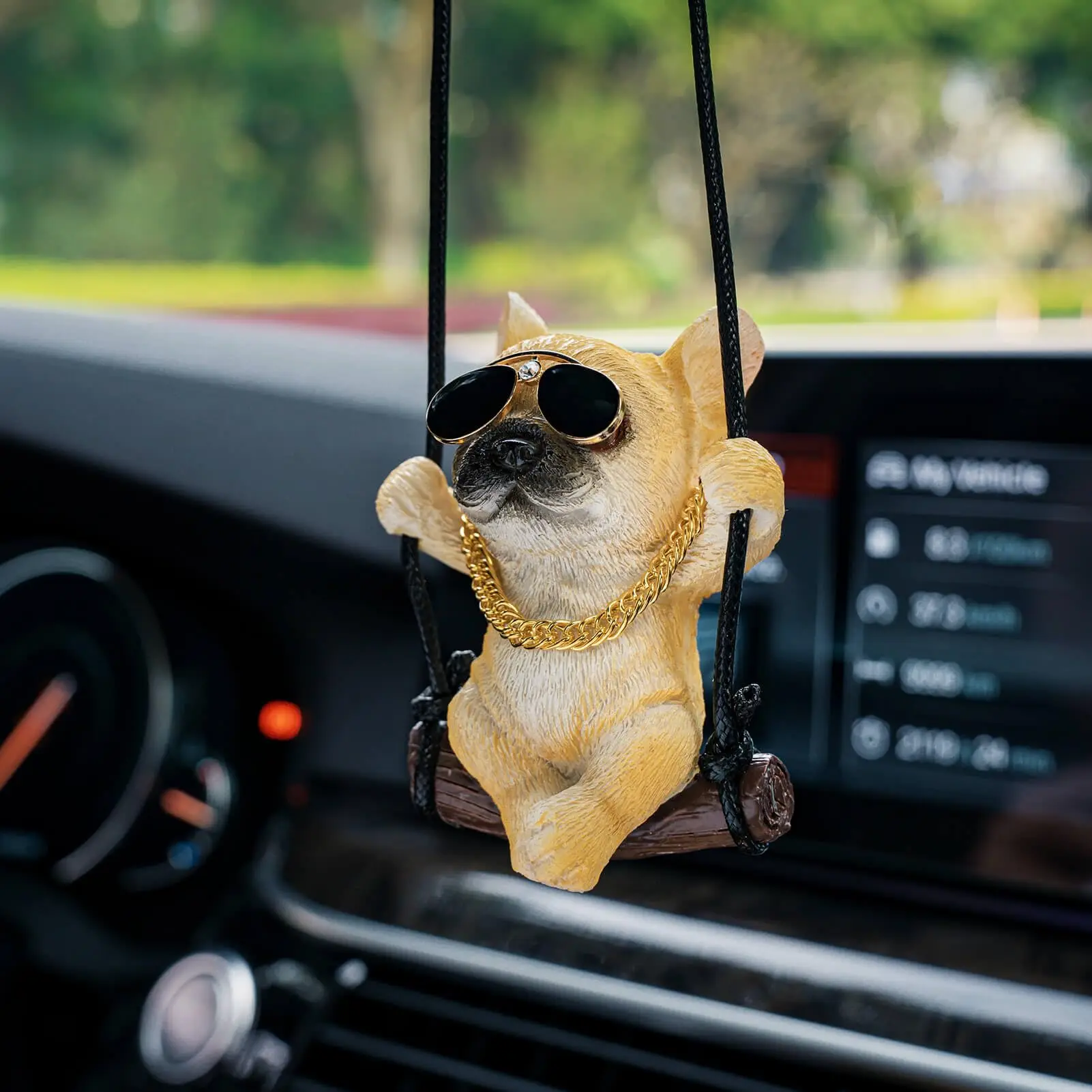 1Pc French Bulldog Car Mirror Hanging Accessories Cute Swinging Dog Auto Rear View Mirror Accessories for Men & Women