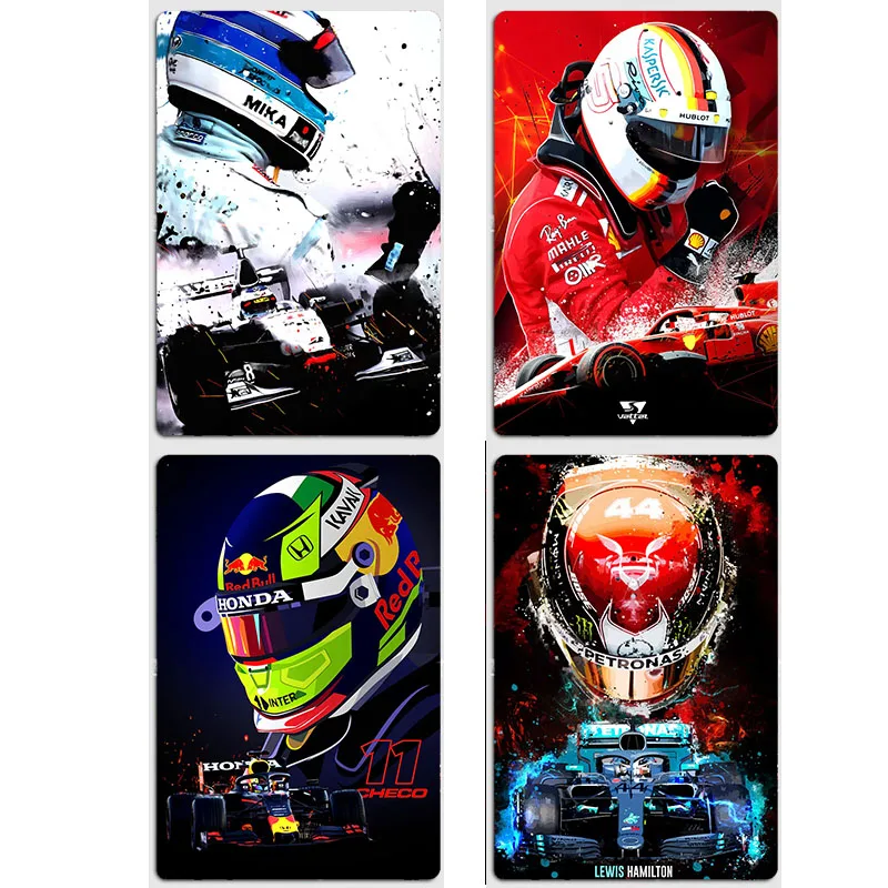 Sebastian Vettel, Mika Hakkinen, Sergio Perez,Hamilton, cartel de Metal, carteles personalizados, decoración de pared interior para el hogar y el Club