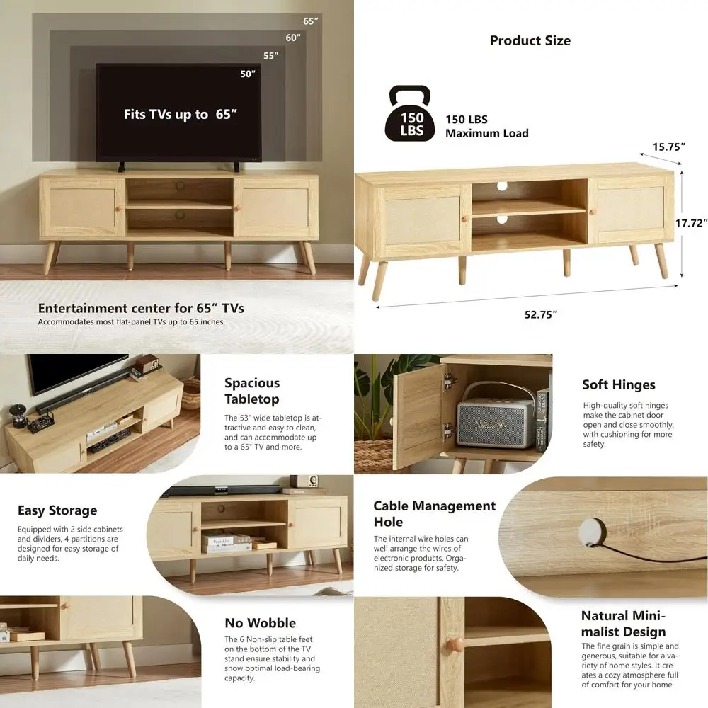 

Mid Century Modern TV Stand for 60-55-50 Inch TVs, Living Room Entertainment Center with Shelves and Storage Cabinets
