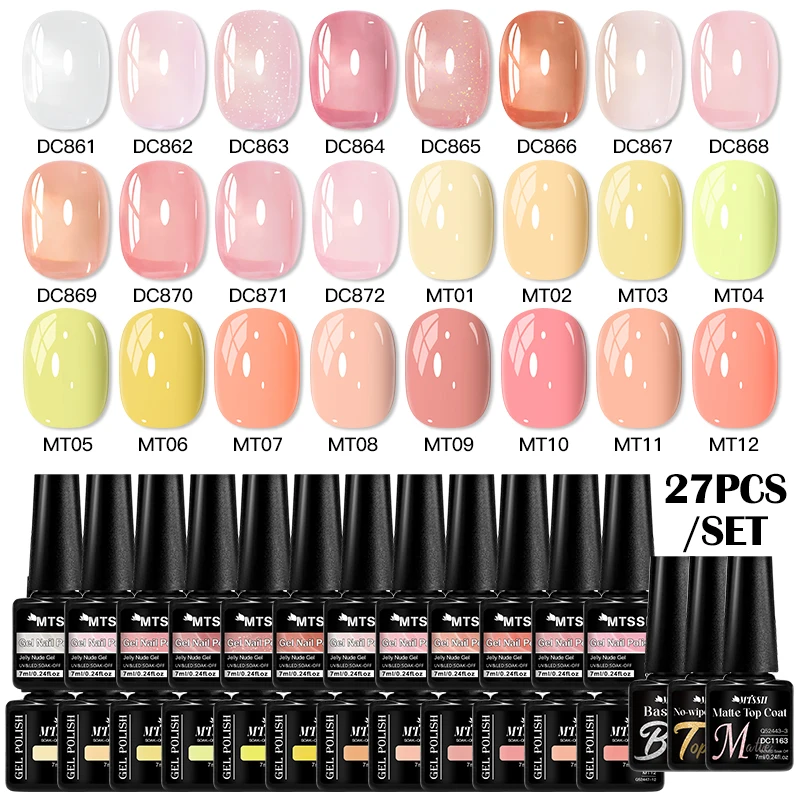 27 قطعة Mtssii جيل للأظافر مجموعة طلاء الأظافر جل ملون مع قاعدة معطف فوقي نقع قبالة الأشعة فوق البنفسجية LED مسمار الفن فيرنيس عالية الصباغ مانيكير طويل الأمد