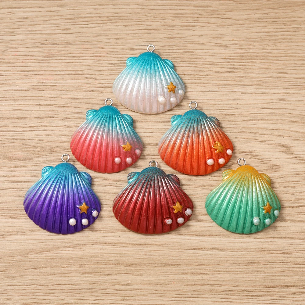 Tusember 5 Stück Niedliche Bunte Große Muschel-Anhänger für Ohrringe Halsketten Armbänder DIY Sommer Strand Schmuckherstellung Zubehör – Detail 2
