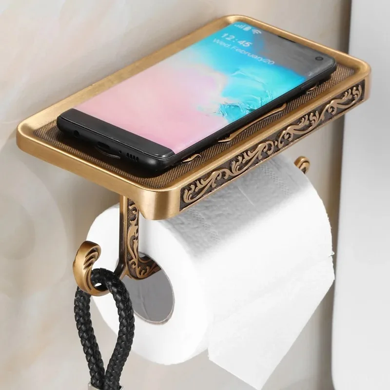 Toilet Paper Holder Wall Mounted Vintage Classic Bathroom Antique Brass Roll Tissue Box Bathroom Accessories - view 3