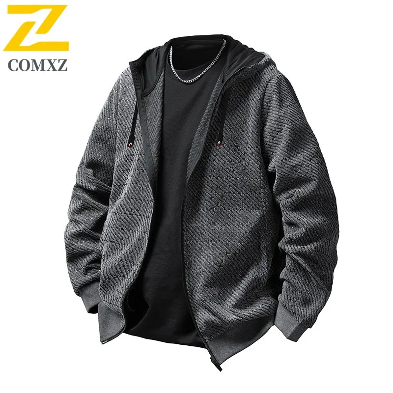 

COMXZ Men Jacket Classic Hooded Collar Outdoor Camping Windproof Coat Casual Zipper Decoration Lightweight Spring Autumn Wear