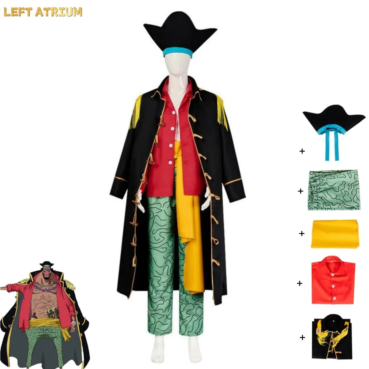 Disfraz de Cosplay de Anime Marshall·D·Teach, Nuevo Uniforme de los Cuatro Emperadores del Mundo, Capa Negra de Barbanegra, Capa y Sombrero para Hombre, Traje de Halloween