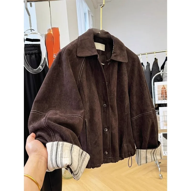 

Корейская женская новая куртка с длинными рукавами, 2025 г., женская высококачественная повседневная короткая верхняя одежда, весенне-осенняя женская модная однотонная верхняя одежда