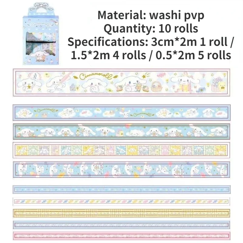 Genuine Sanrio Pochacco Kulome Hello Kitty Cute Cartoon Bronzing Washi Paper Hand Account Tape 10 Rolls/box