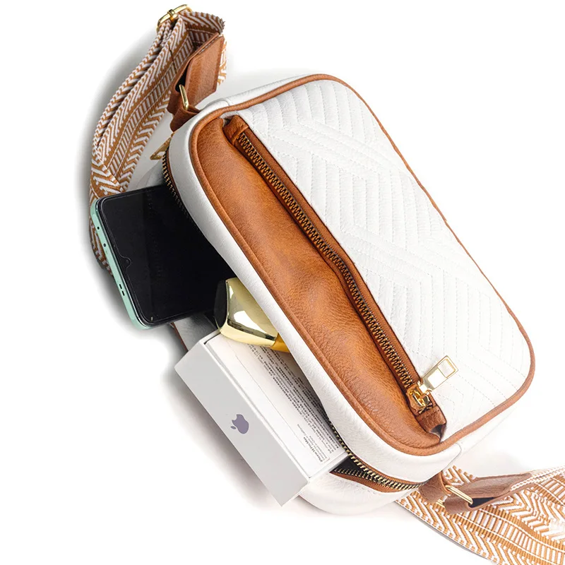 Trendy Quilted Crossbody Bags for Women Luxury Designer Vegan Leather Purses Shoulder Handbags with Wide Strap