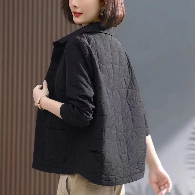 New Cotton Coat Middle-Aged Mother Female Autumn Winter 2024 Spring Autumn Casual Short Coat Korean Version Of Jacket Black