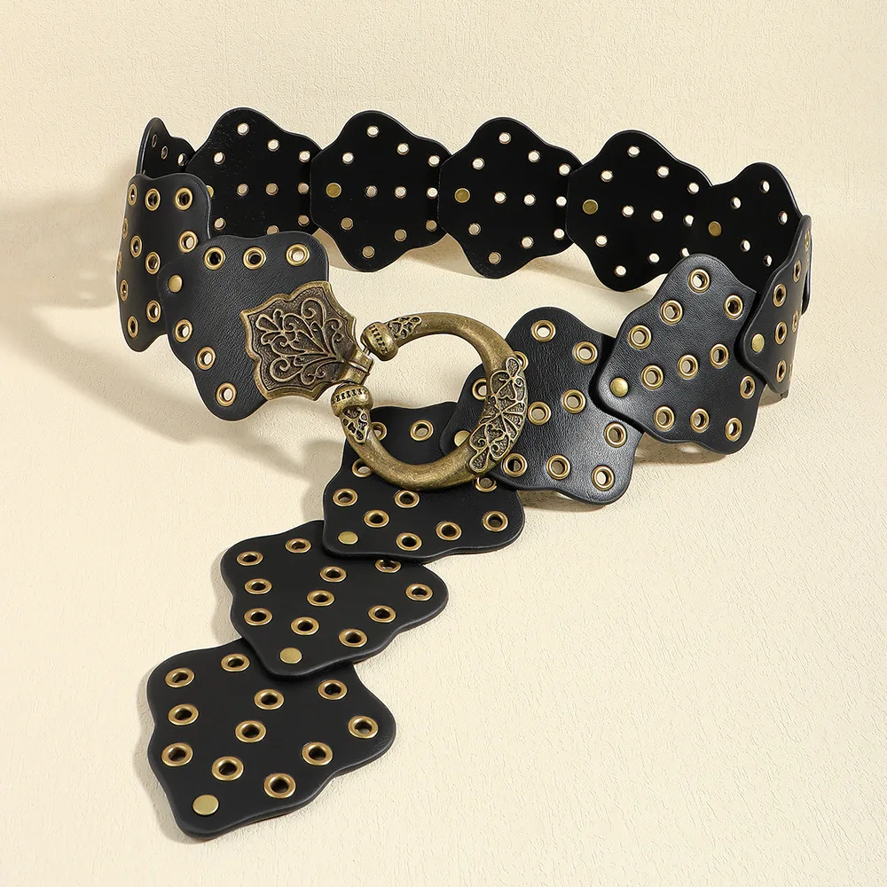 Damski pasek w stylu retro, wikingów, piratów, z nitami, do odgrywania ról, średniowieczny, barokowy, z elementami liściowymi, akcesoria odzieżowe.