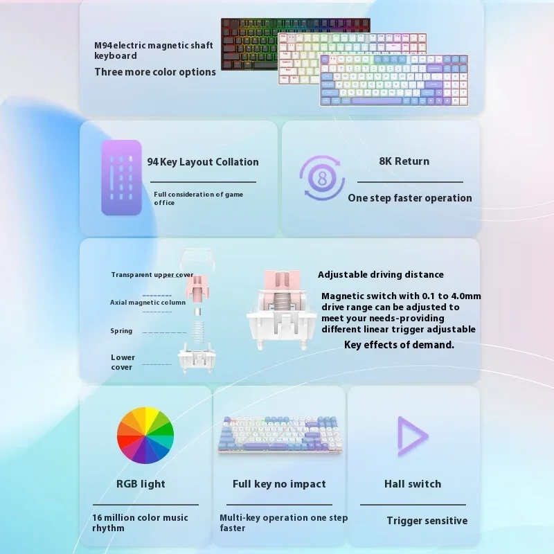 Redragon m94 teclado mecânico interruptor magnético rgb 8k retorno rt teclado com fio 94 teclas escritório portátil gamer pc teclado de jogos