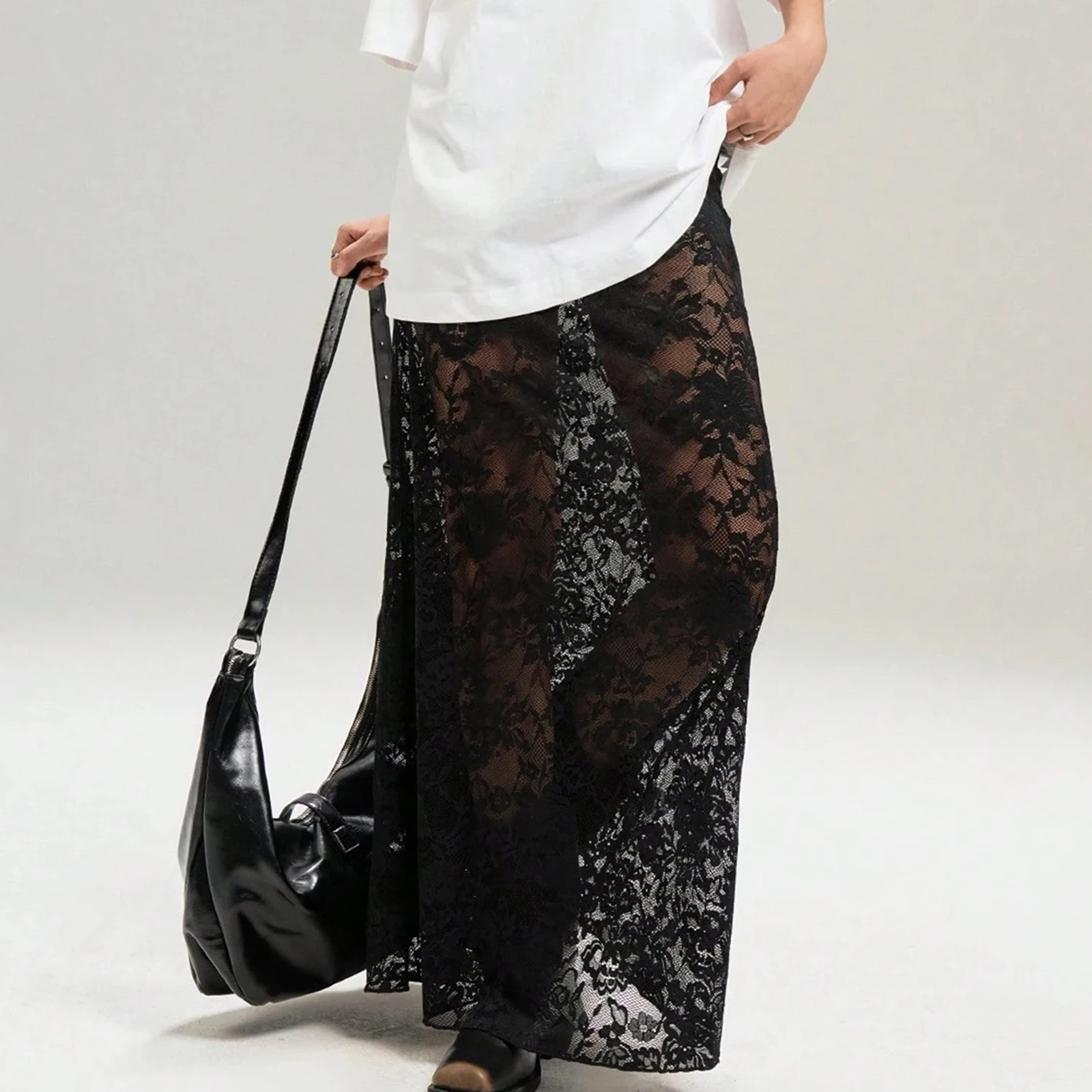 تنانير نسائية صيفية متوسطة الطول كاجوال أنيقة بلون سادة من الدانتيل الشفاف لملابس حفلات عطلة الشاطئ