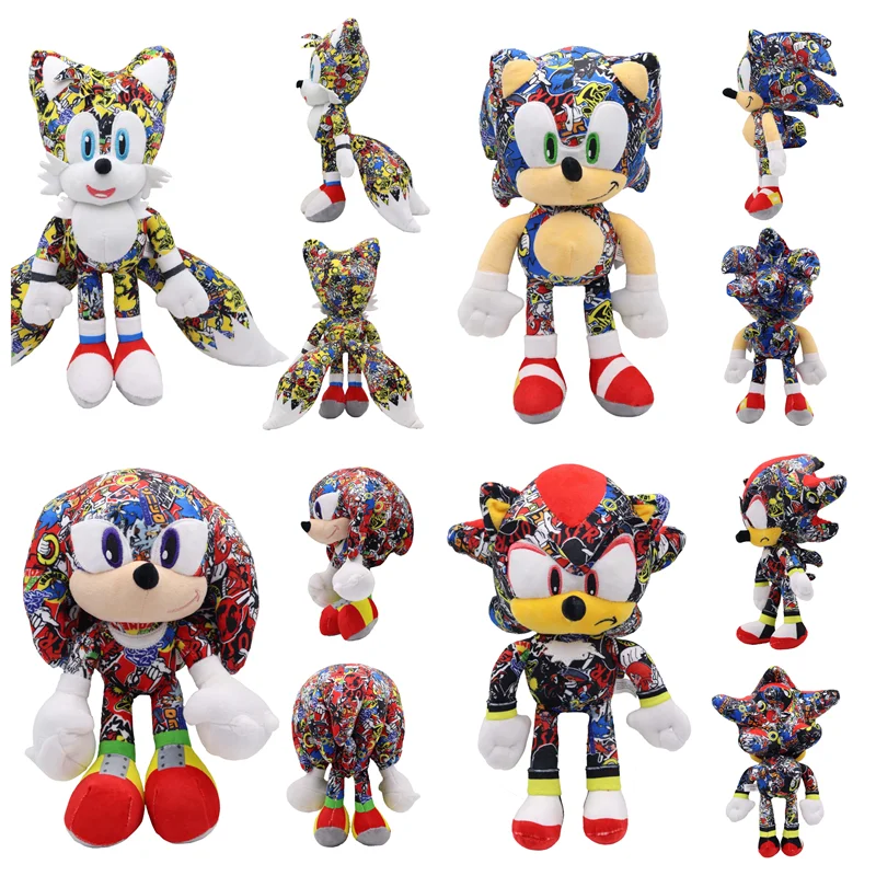 Peluche de Sonic, Graffiti de Amy Rose, Camuflaje de Knuckles, Tails, Muñeco de Peluche Suave y Adorable, Regalo de Cumpleaños para Niños