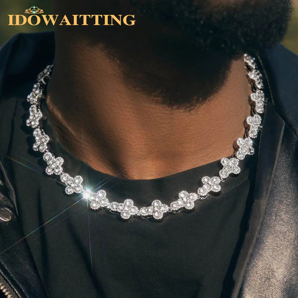 Iced Out Bling CZ Tennis Chain Paved Full Iced Out Cross Star CZ Cubic Zircon Fashion Luxurious Choker Hip Hop Jewelry
