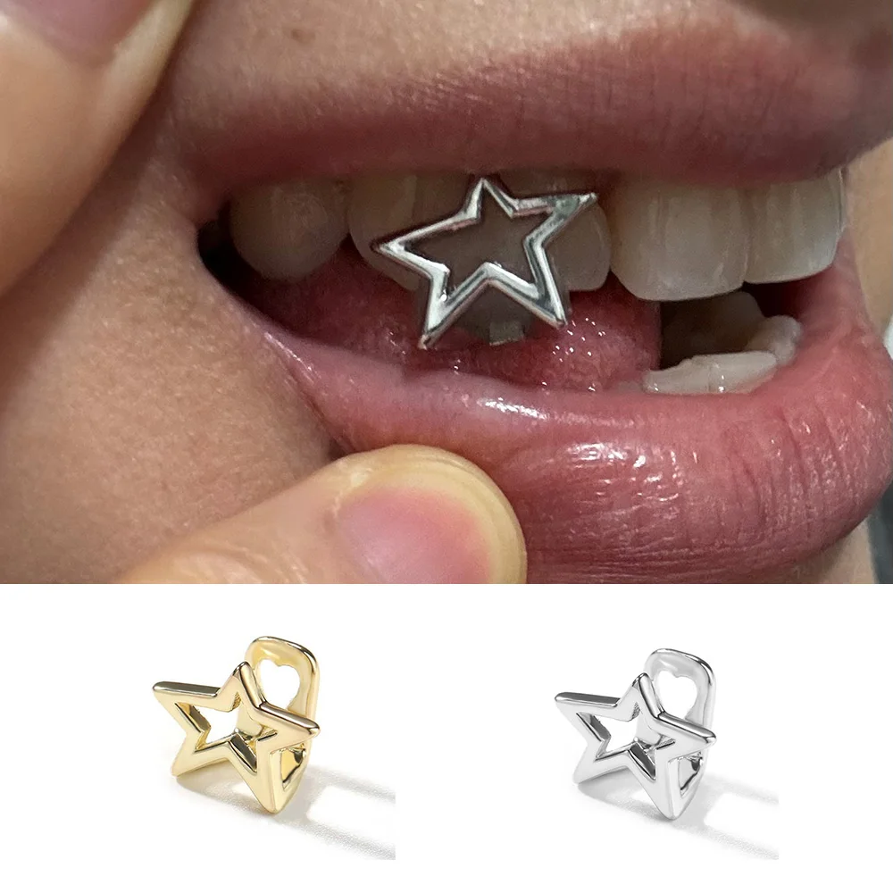 RACHELZ Y2k Irregular Hollow Star Teeth Caps Braces Gold Silver Color Tooth Grills For Women Men Cyber Punk Jewelry