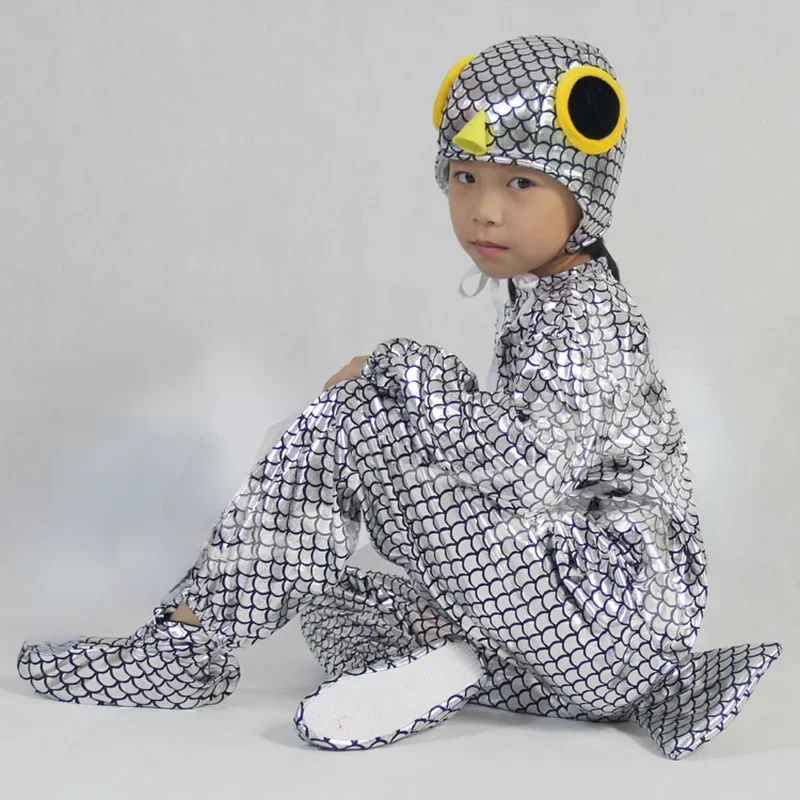 Cartoon Shiny Goldfish Golden Silver Purple Fish Fancy Dress   Show Jumpsuit Children Adult Gift Cosplay Halloween Costume